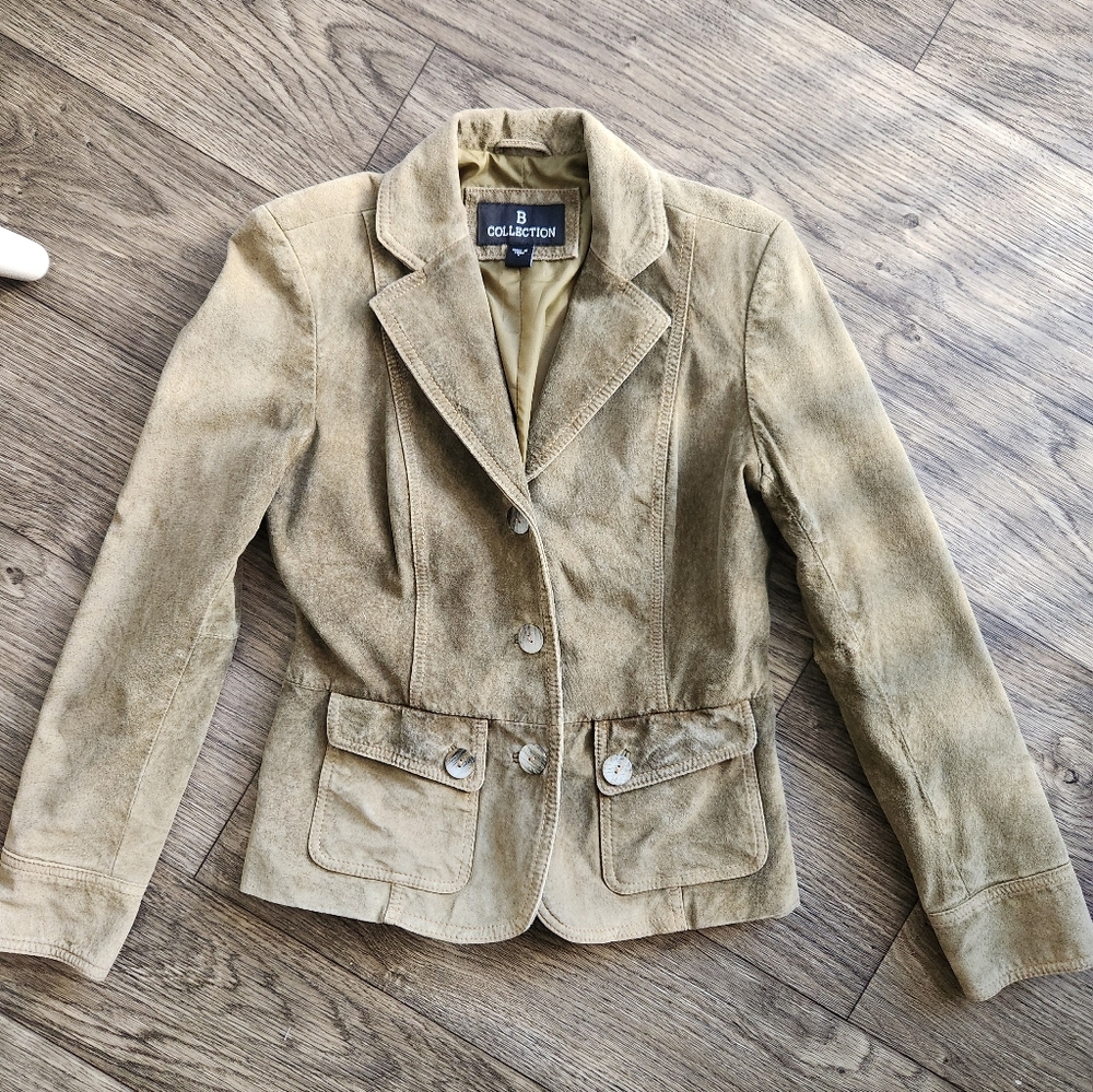 Y2K B Collection Vintage Olive Suede Leather Jacket Size Small